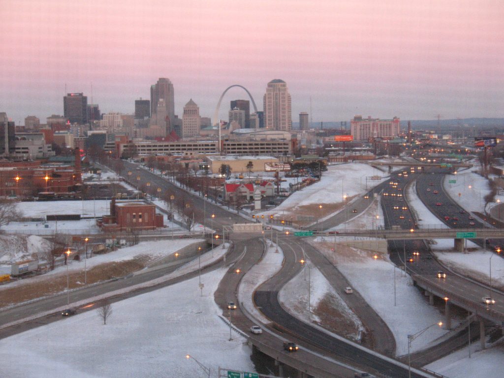 St Louis skyline in winter